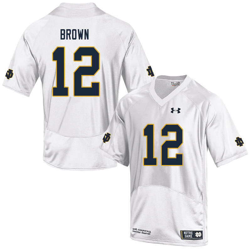 Men's NCAA Notre Dame Fighting Irish #12 DJ Brown Stitched College Under Armour Authentic White Football Jersey KS10J58ND